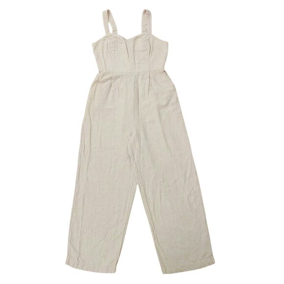 Old Navy Jumpsuit Womens Medium Beige Fit & Flare Linen Blend Beach Coastal - Picture 1 of 12